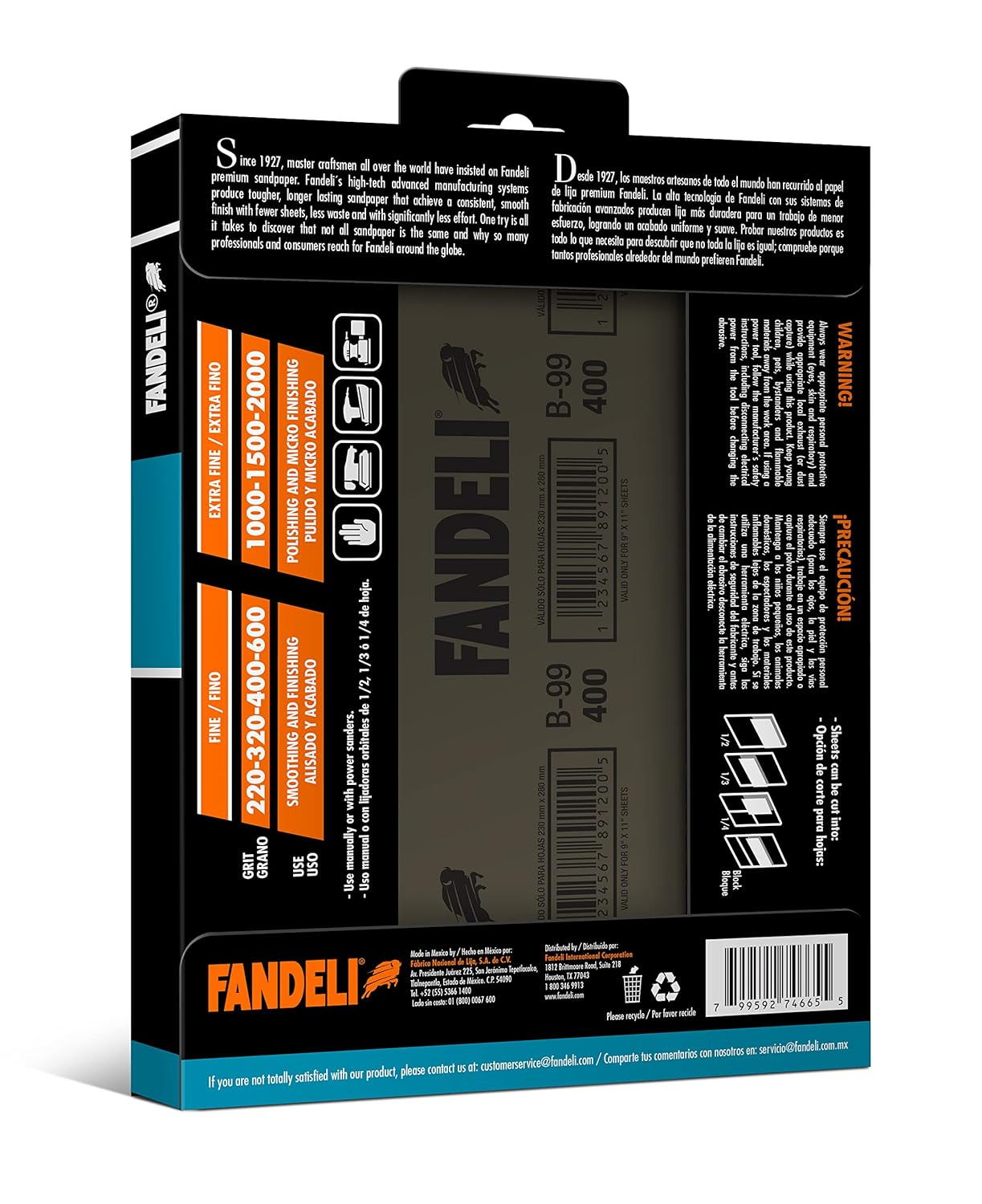 Fandeli | Waterproof Sandpaper | 1000 Grit | 25 Sheets 9'' x 11'' | For Car Polishing, Wood Furniture Sanding and Metal Sanding | Water Resistant