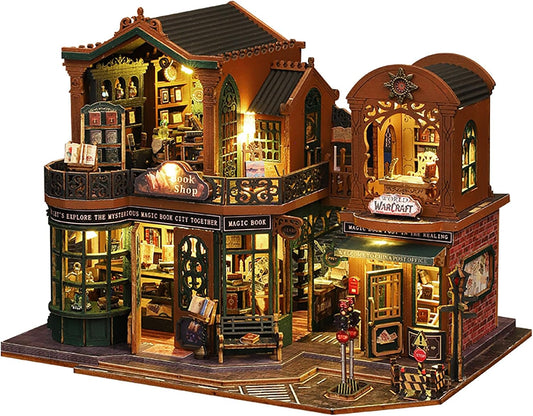 DIY Book Nook Kit - DIY Miniature Dolls House Kit with Furniture and LED Light, 3D Puzzle Wooden Art Bookends, Model Kits for Adults to Build (Twilight Bookstore)