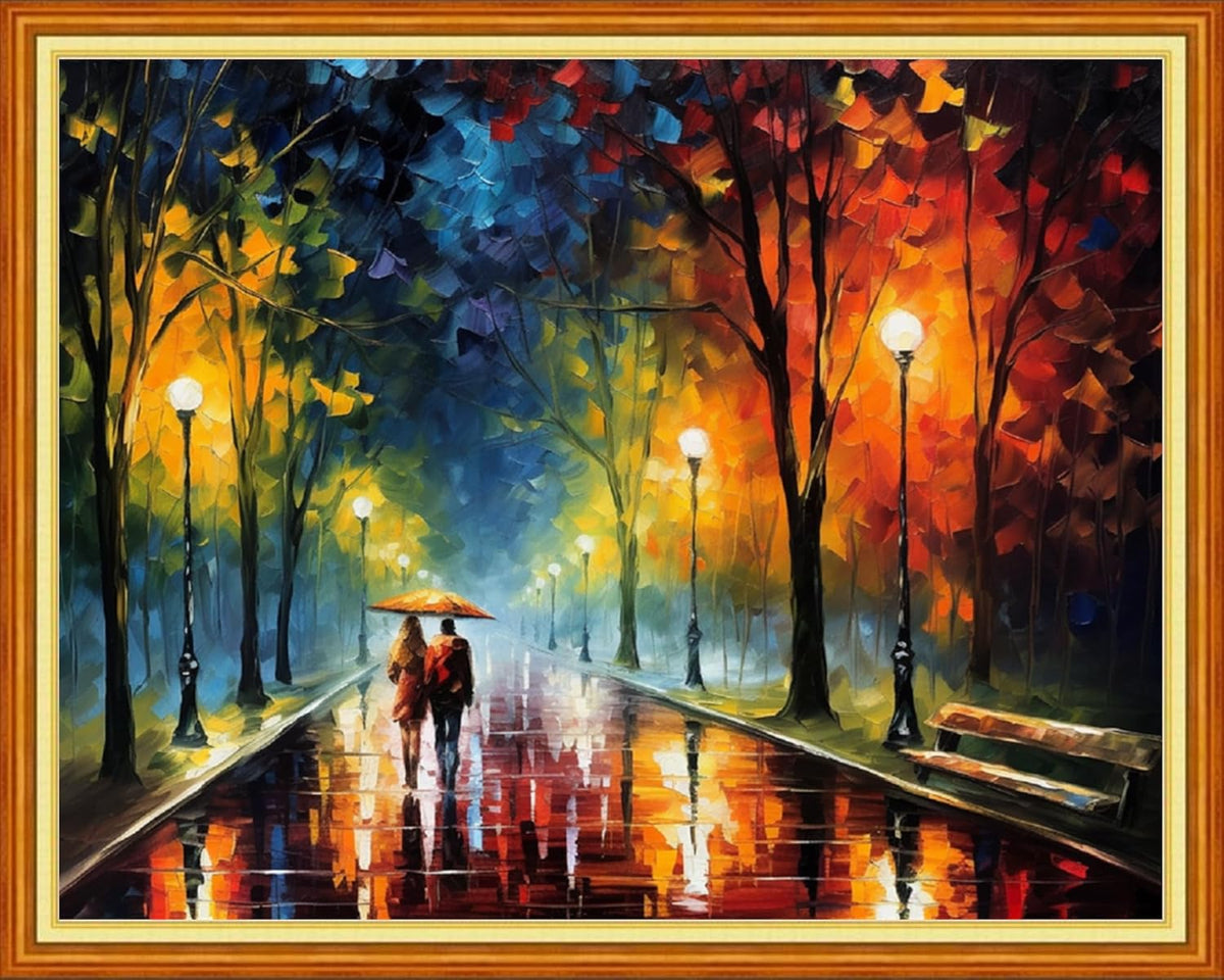 Foxdiviy Stamped Cross Stitch Kits Full Range of Embroidery Needlework Starter Kits for Beginners Adults 11CT Embroidery Patterns Art Crafts DIY Needlepoint Kits-Strolling Night Scenery 16x20 inch