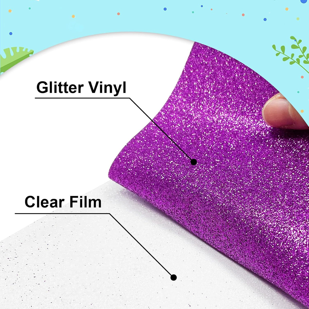 Deep Purple Glitter Heat Transfer Vinyl 12Inch*6FT Glitter Iron on Vinyl for T Shirts Easy to Cut and Weed Compatible with All Cutter Machines HTV Iron on Vinyl for Cricut(Deep Purple)