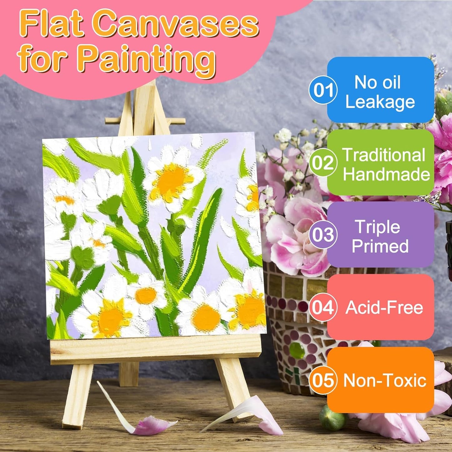 ESRICH 3x3IN Small Canvases for Painting, 64 Pack Mini Canvas Boards Cotton Painting Canvas Primed Acid Free Mini Blank Canvas Panels for Oil Paint,Watercolor,Acrylic Paint,Gouache&Tempera.