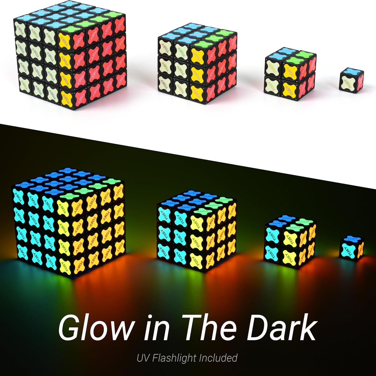 TOSY Magnet Cube 3x3 - 240 Magnets, 30 Blocks, 7in1 Toy: Puzzle Cube Game, Creative Building Blocks, Transformable Fidget Spinner, Infinity Cube, Magnet Tiles, UV Flashlight, Glowing STEM/STEAM Toy