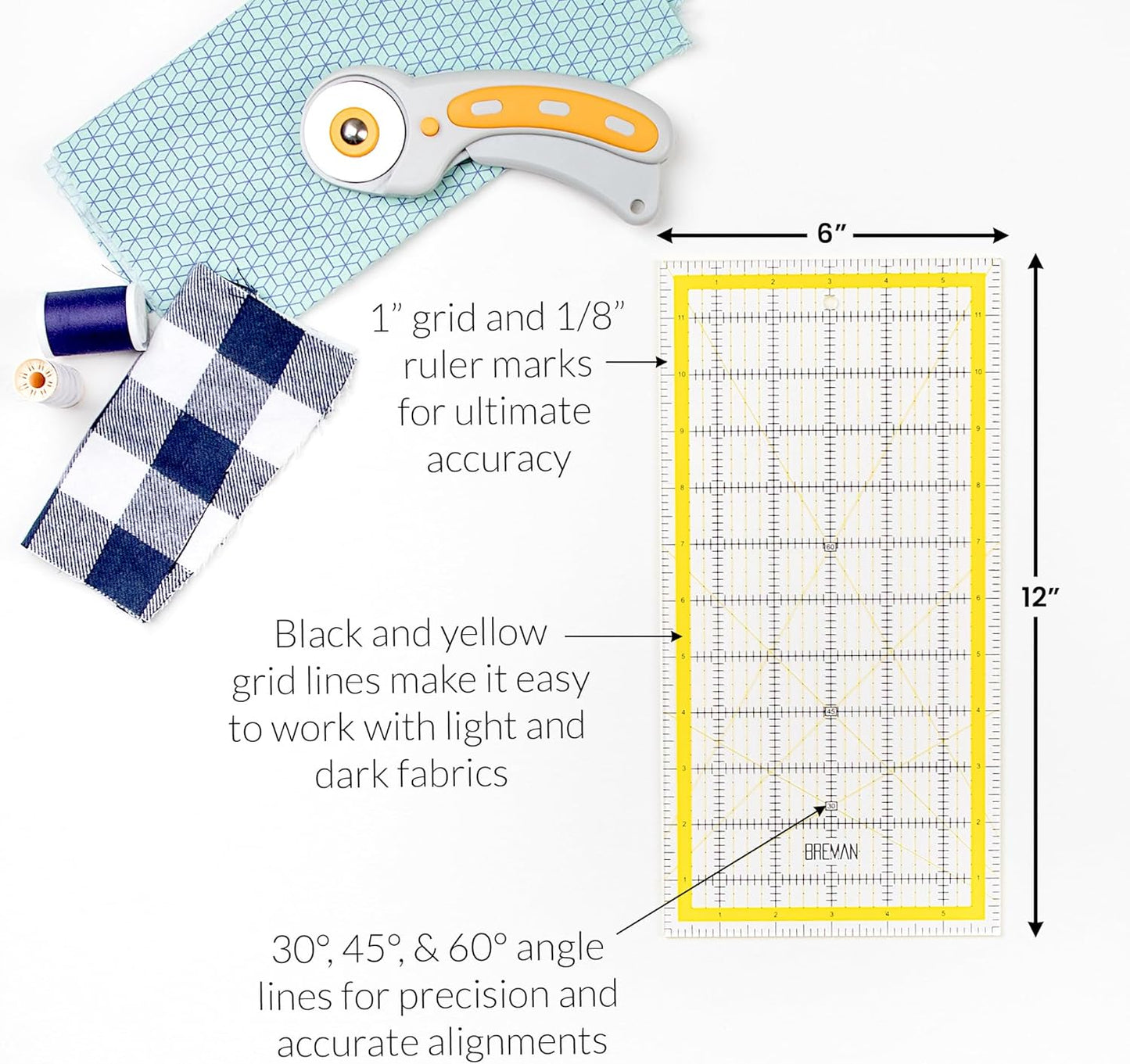 WA Portman Self Healing Cutting Mat & Rotary Cutter Set – 45mm Rotary Cutter for Fabric with 5 Extra Blades with 9x12 Fabric Cutting Mats for Crafts & 6x12 Acrylic Quilting Rulers – 3pc Sewing Kit