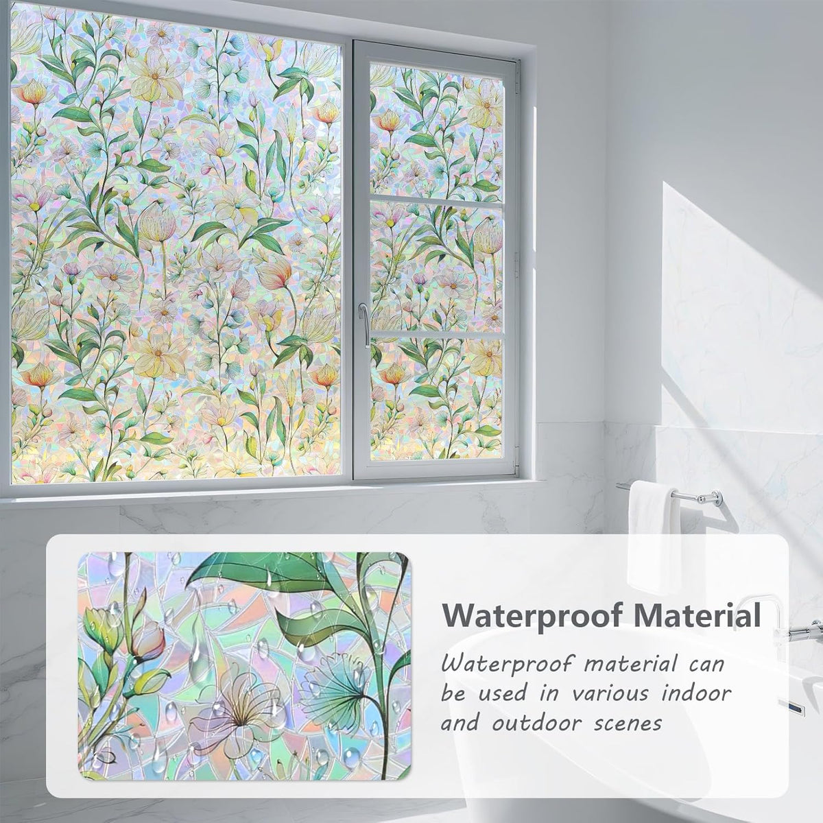 FINNEZ Window Privacy Film Stain Glass Film Flowers Rainbow Window Film Window Clings Non-Adhesive Reusable Decorative for Home（Forest Rainbow，35.4 Inch x 13.1 Feet）