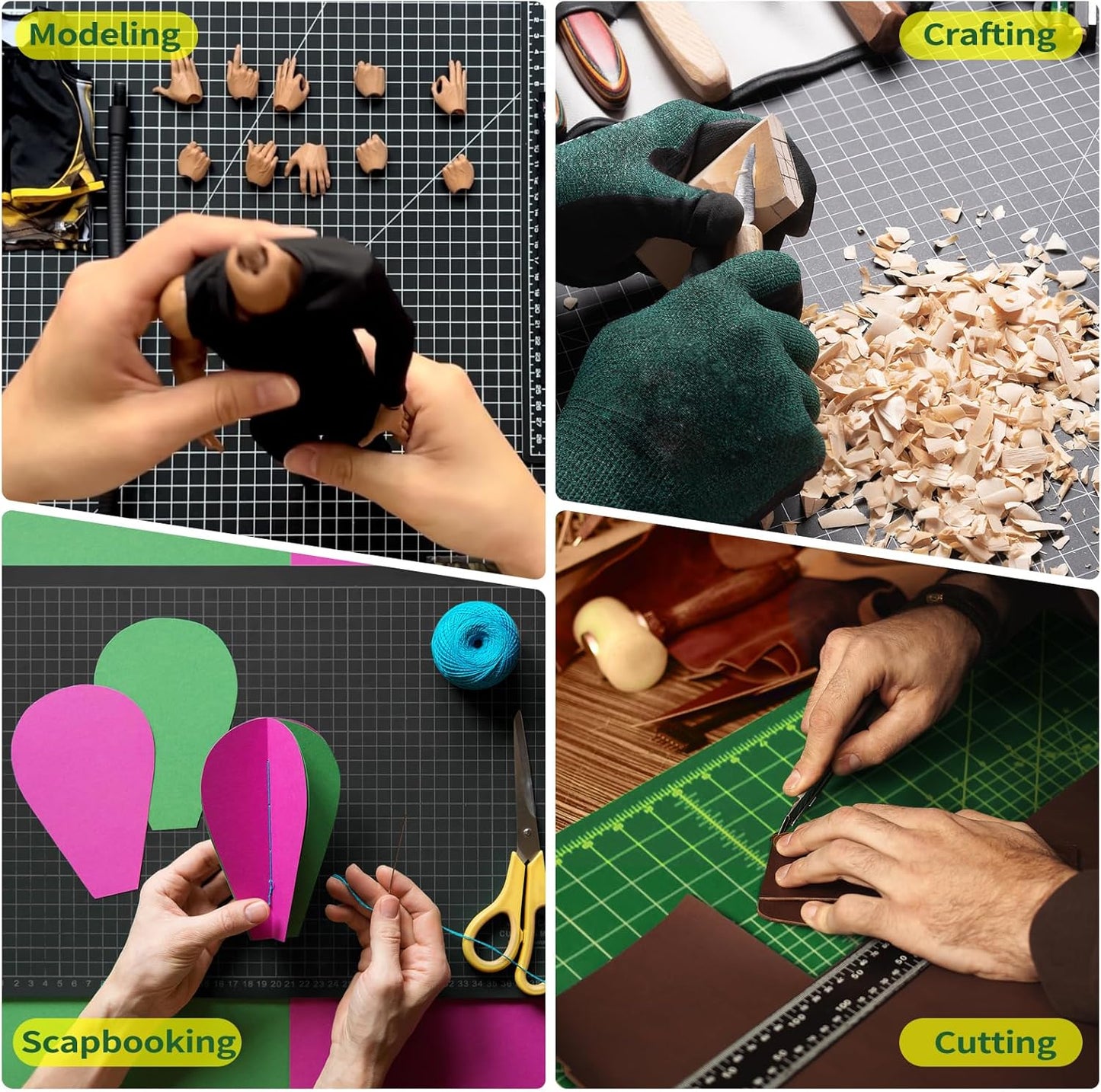 Thickness-Upgraded 12" x 18" Self Healing Sewing Mat, WerkWise Rotary Cutting Mat, Double Sided 5-Ply 12x18 Inch Cutting Board for Quilting, Fabric, & Crafts, Use with Rotary Cutters (Green & Black)