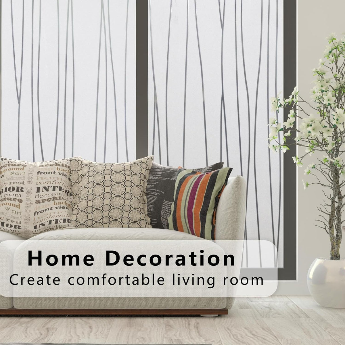 Finnez Window Privacy Film Decorative Frosted Window Cling Privacy Film for Glass, Non-Adhesive Heat Anti-UV for Home Office Living Room, Irregular Stripe Patterns, 29.5 x 157.4 Inches