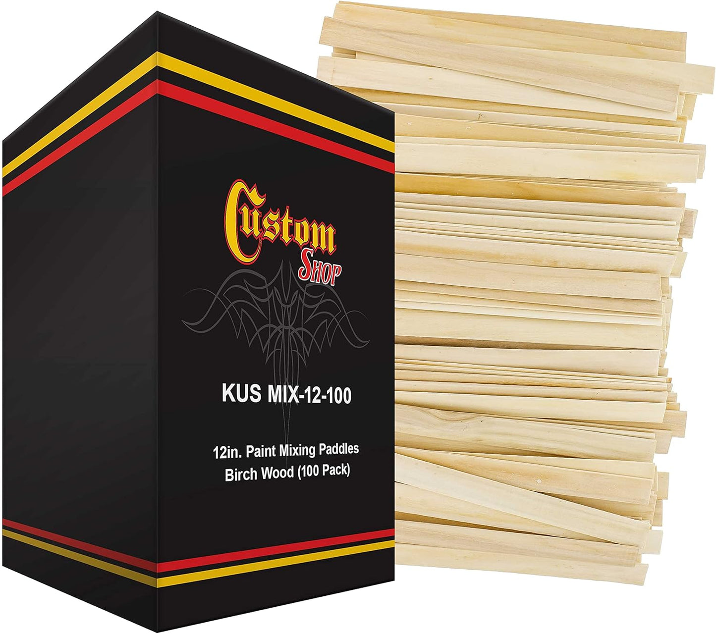 Custom Shop Craft and Paint Sticks - (Pack -100 Sticks) 12" Inch Premium Grade Wood Stirrers/Paddles - Use for Wood Crafts, Mixing Epoxy Resin or Paint, Garden Sign Posts
