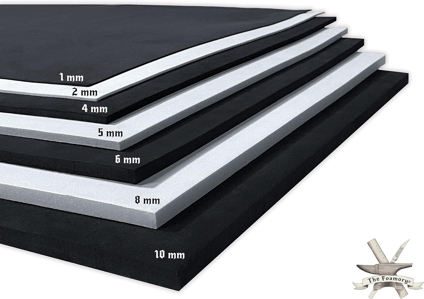Shape Retention EVA Cosplay Foam 1mm (1mm-10mm) 14x39 inch Black or White High Density EVA Foam Sheets. Premium 85 kg/m3 Heat Shape Material for DIY Convention or Halloween Costumes by The Foamory