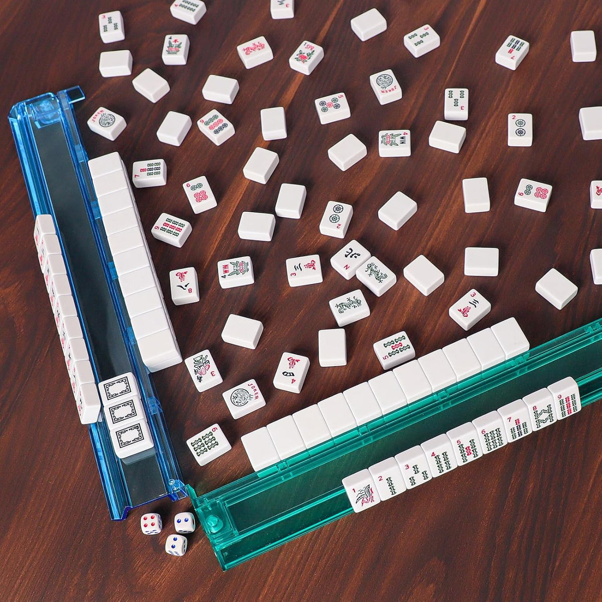 ZGME American Mahjong Set,166 White Tiles with Black Rectangular Bag and Accessories,4 All-in-One Mahjong Racks with Pushers,Complete Western Mahjong Set