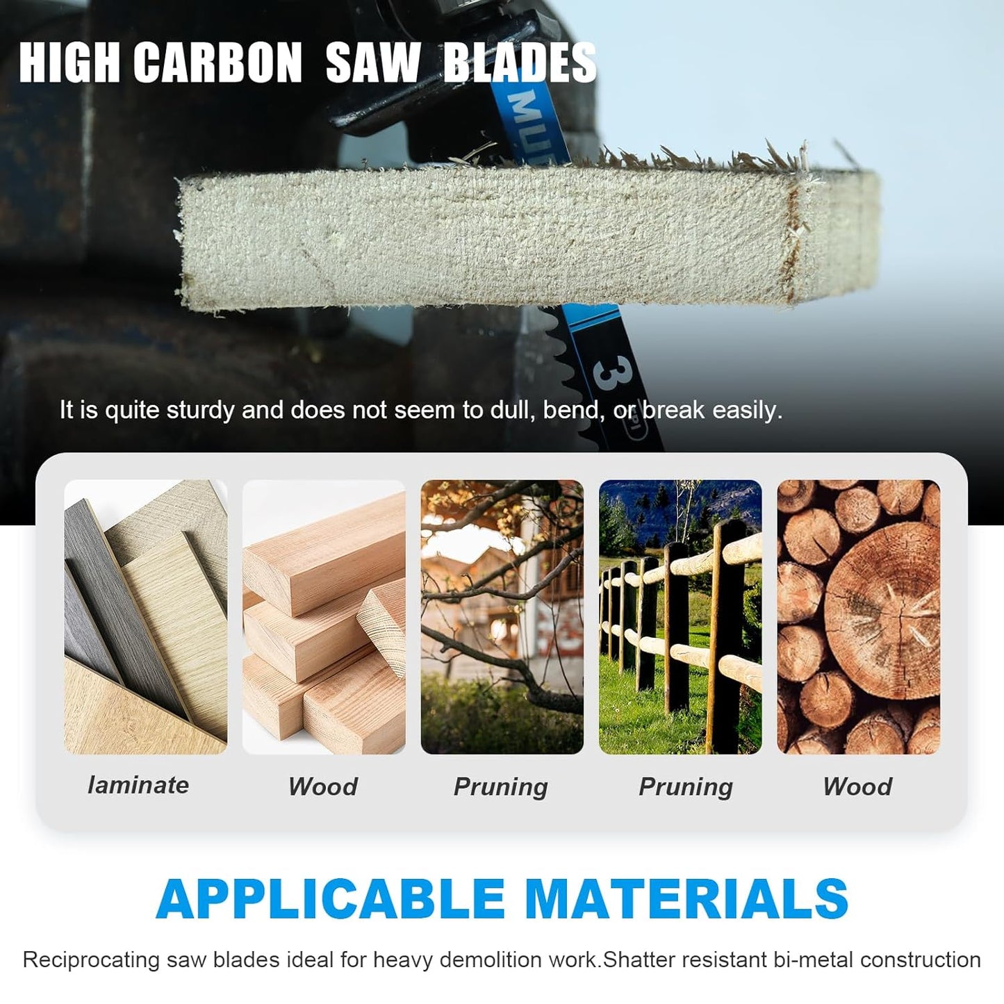 5 Pack 9 inch Reciprocating Saw Blades Set，3 TPI High Carbon Saw Blades for Woodcutting ，Saw Blades with Organizer Case (5, 3T/9inch)