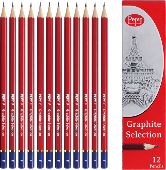 Pepy Graphite Professional Drawing Pencils - Set of 12 F Pre-Sharpened Black Lead Pencils; Perfect for Drawing, Sketching and Shading, Graphic and Fine Art