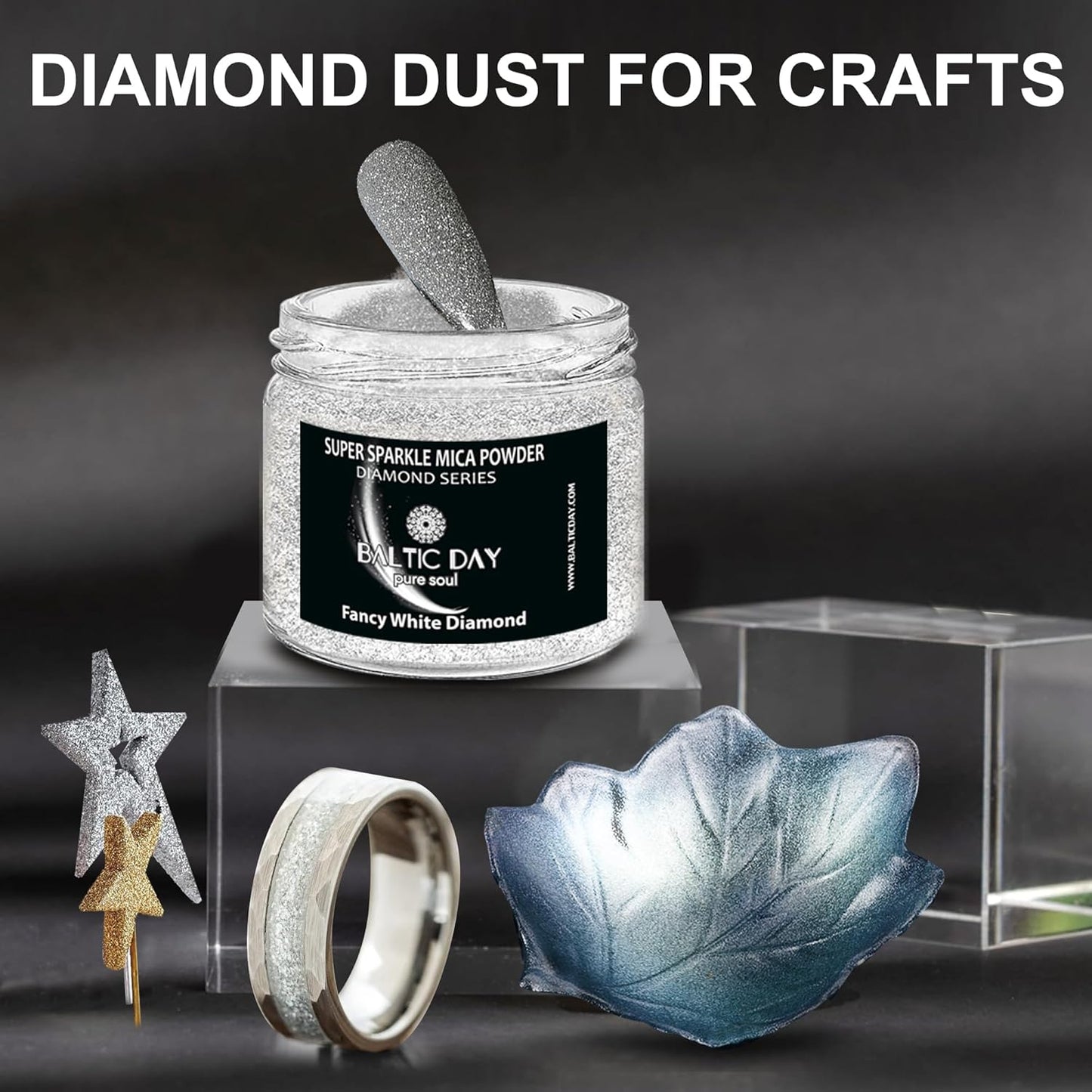 BALTIC DAY - Diamond Dust for Crafts [ Fancy White ] - Sparkle Glitter Mica Powder - Resin Glitter - White Mica Powder for Epoxy Resin - Shimmer Pigment - Diamond Crystal Dust