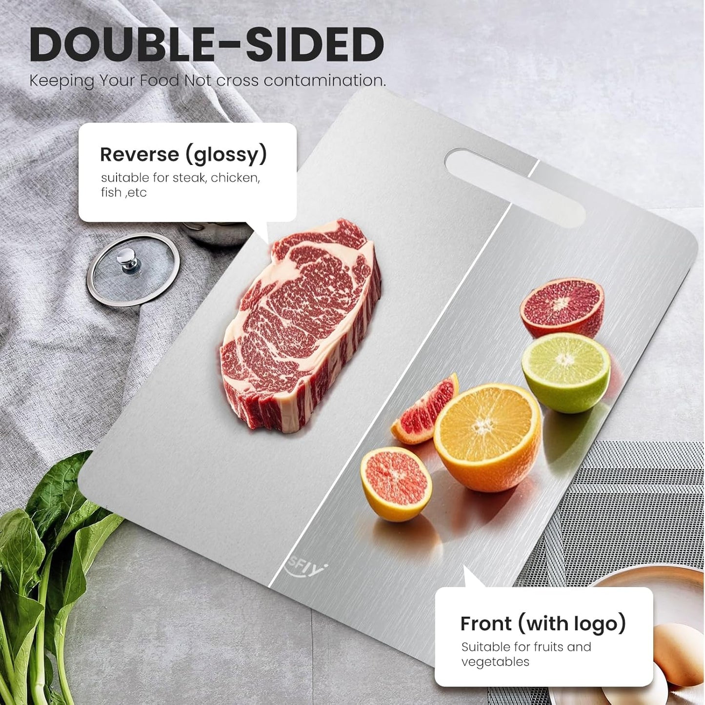 New Titanium Cutting Board -100% Pure Titanium Cutting Boards For Kitche,Easy to clean, Double-sided food-grade Cutting Board For Meats, Fruits And Vegetables (15 * 11)