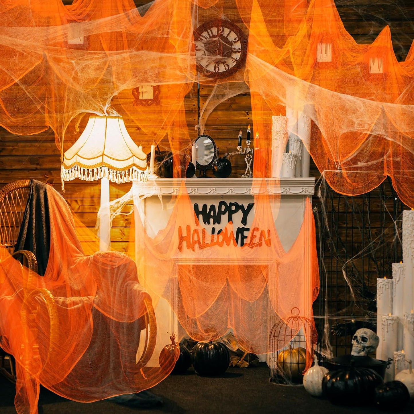 Boao Halloween Cheese cloth 29.92 x 590.55 Inch Orange Cheesecloth Roll for Crafts Large Cotton Muslin Gauze Fabric for Halloween Outdoor & Indoor Spooky Decoration