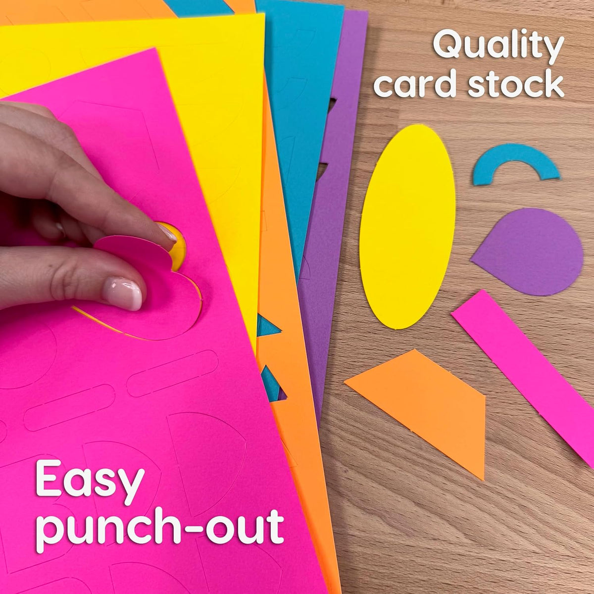 ARTshapes 840 pc Creative Paper Shapes Pack with 70+ Idea Guide - US Made Card Stock - Punch Out Funky DIY Craft Supplies for Whimsical Art Designs, Paper Crafts, and Pattern Play 5 Festive Colors