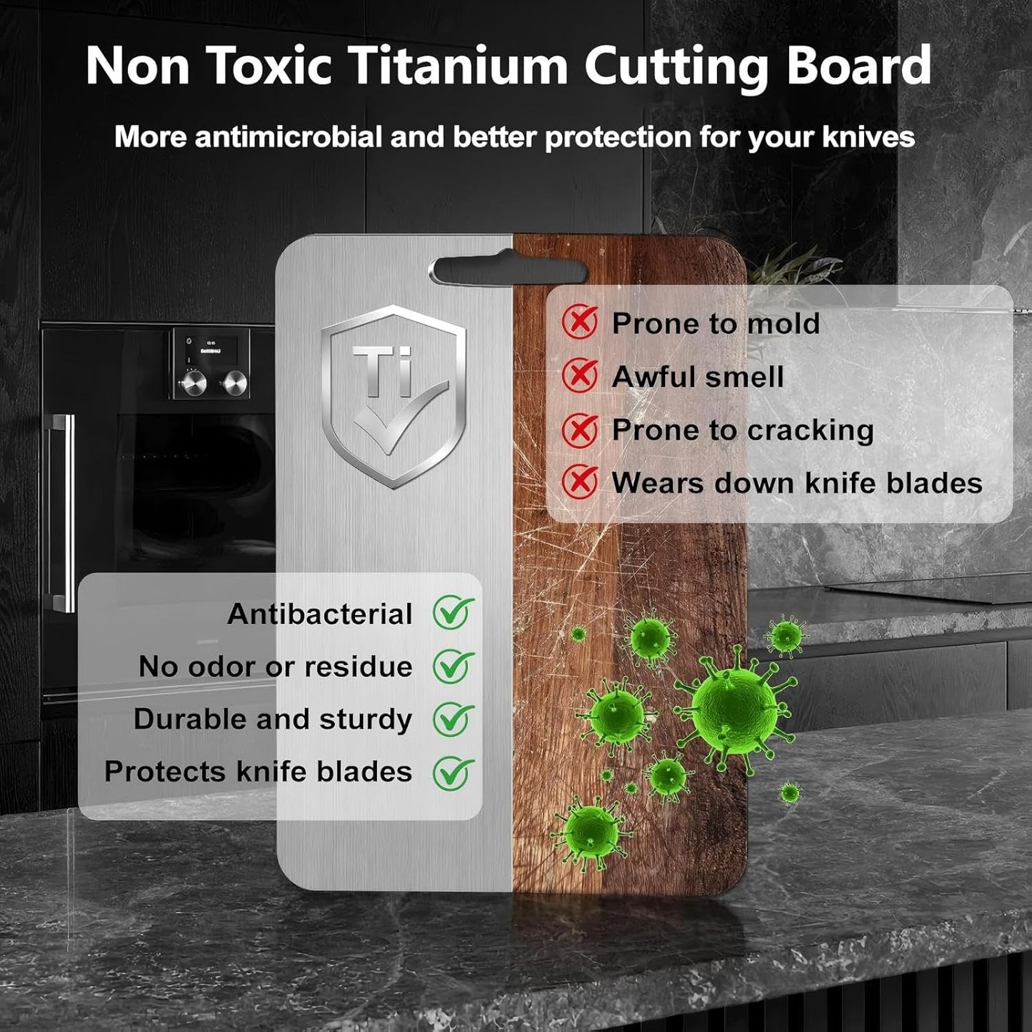 Titanium Cutting Board, Double Sided 2025 New Titanium Cutting Boards for Kitchen, Non Toxic Non Slip, Chopping Board, Dishwasher Safe, Easy to Clean (12"L x 9"W)