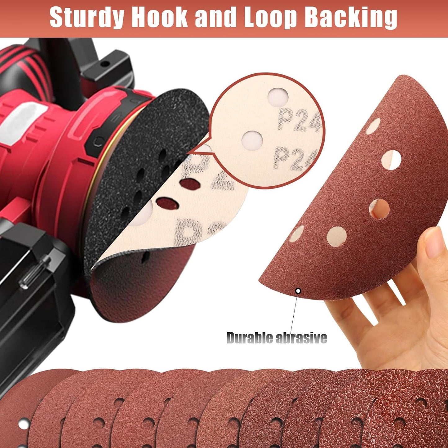 240 Grit 5 Inch Sanding Discs Hook and Loop Sandpaper, 150 PCS 8 Hole Adhesive Fine Sand Paper for Random Orbital Sander