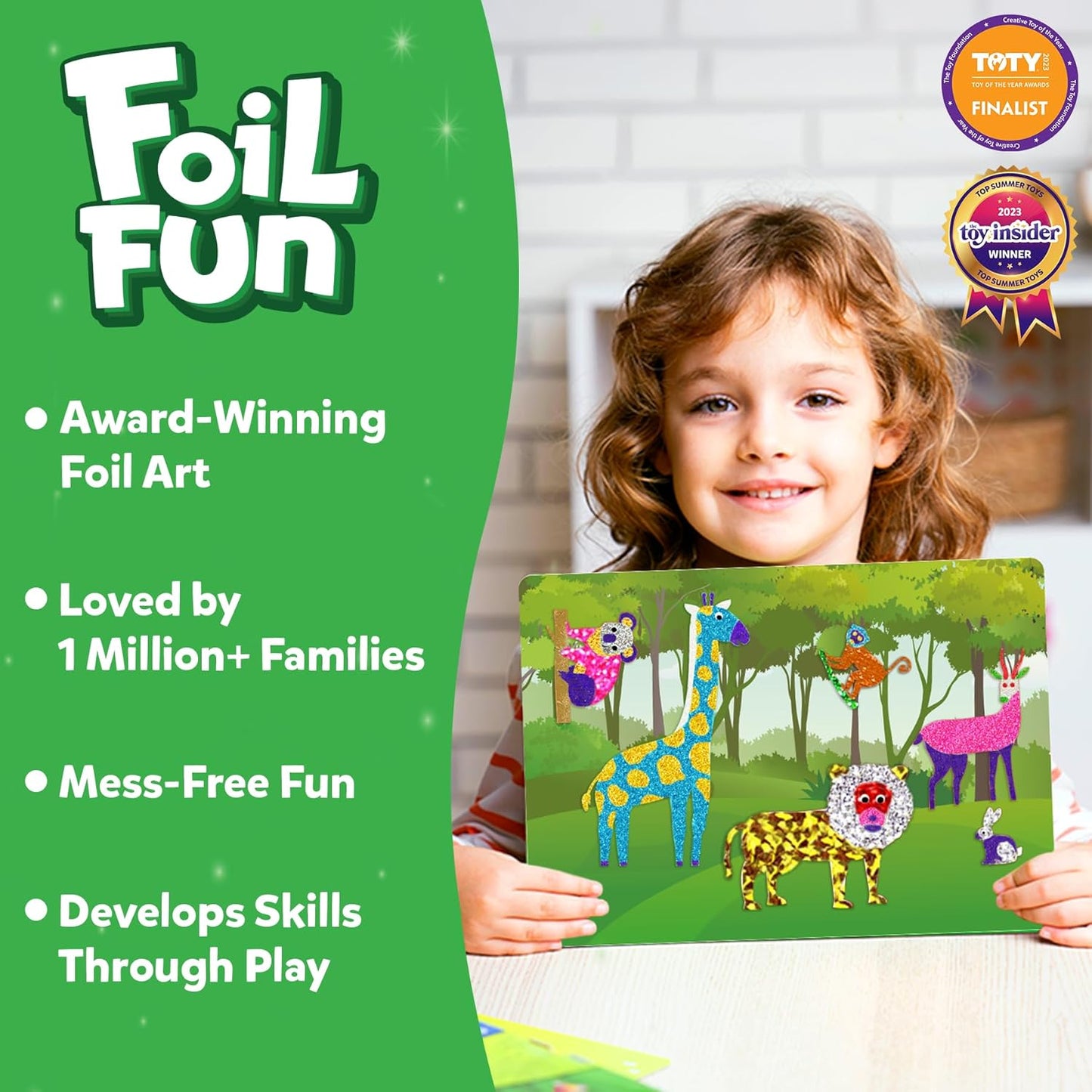 Skillmatics Foil Fun - Animals, No Mess Art for Kids, Travel Toys, Craft Kits, DIY Creative Activity, Christmas Gifts for Boys & Girls Ages 4, 5, 6, 7, 8, 9