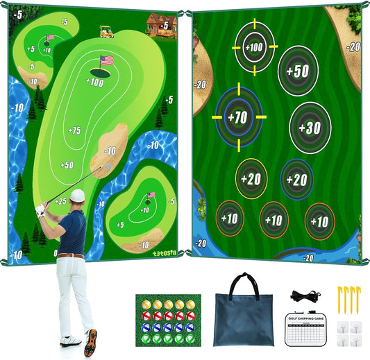 Golf Chipping Game Mat, Double Sided Golf Hitting Mat,6x5 FT Golf Practice Mat Outdoor Indoor Golf Games for Adults,Score Sticky Playing Golf Balls for Home Backyard Garage Game(No Club)