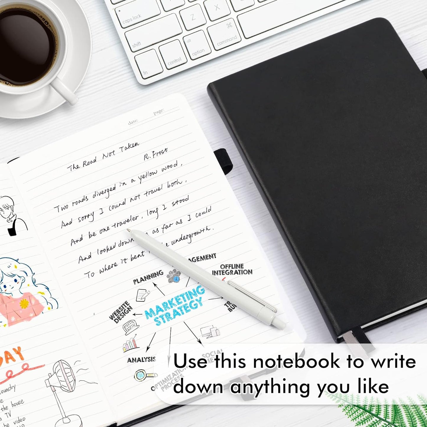 feela 24 Pack Journal Notebook for Work, Business Notebook Bulk Hardcover Lined Writing Journal with Pen Holder for Men Women Note Taking, with 24 Black Pens, 120 GSM, 5.1”x8.3”, A5, Black