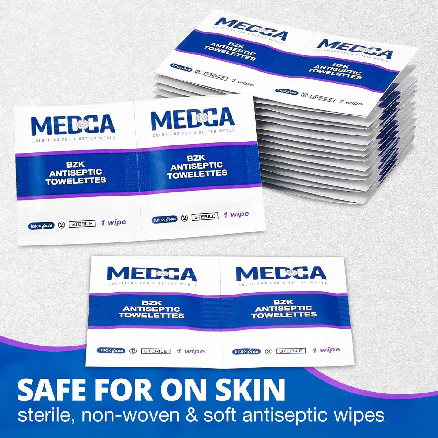 Hand Wipes – (Pack of 300) Benzalkonium Chloride Swabs Individual BZK Single-Use Packets by MEDca