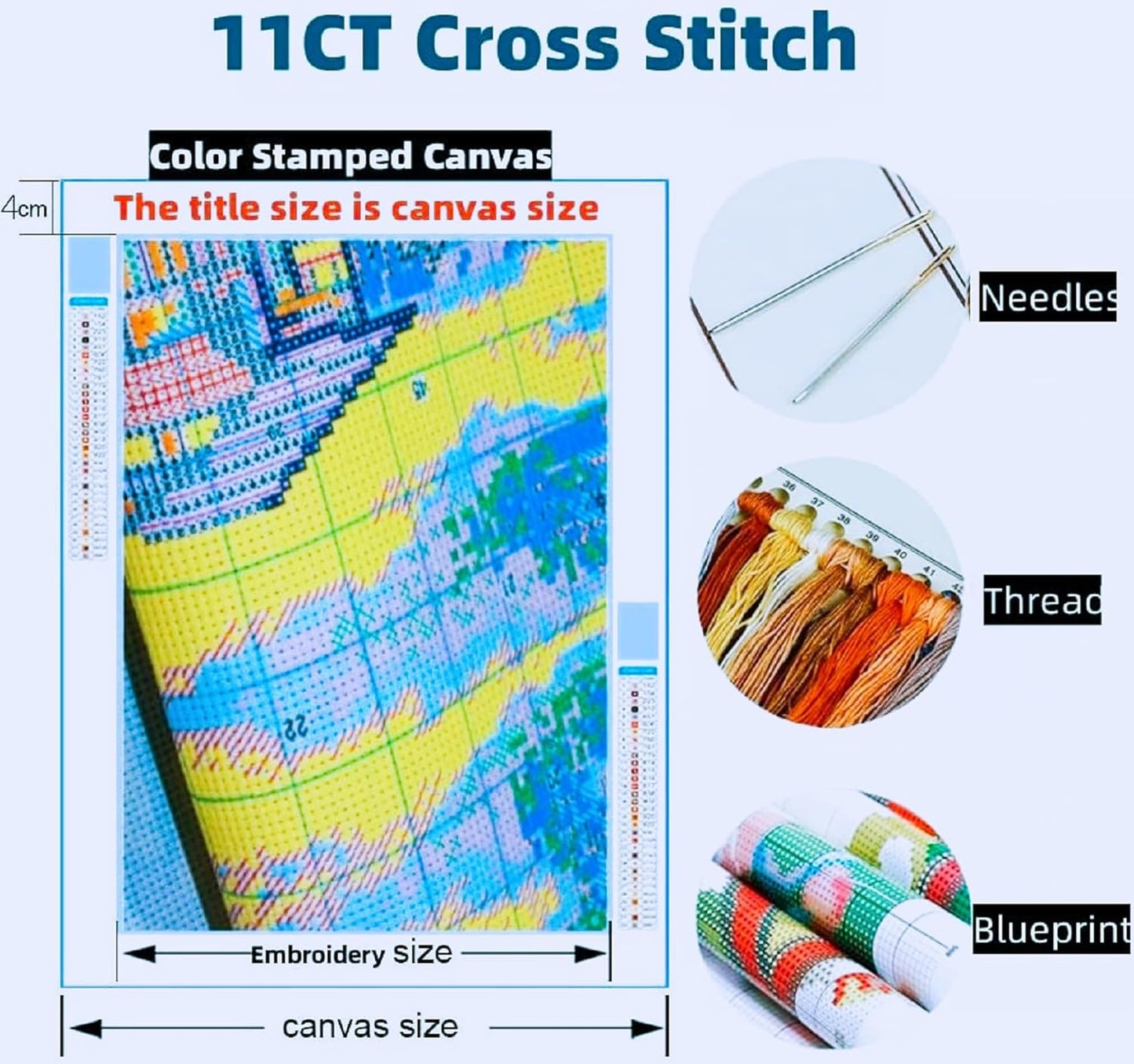 Joyhoor Stamped Cross Stitch Kits for Beginners, Needlepoint Kits for Adults, 11CT Counted Embroidery Kits-Drinking Tea by Seaside 18x18 inchs