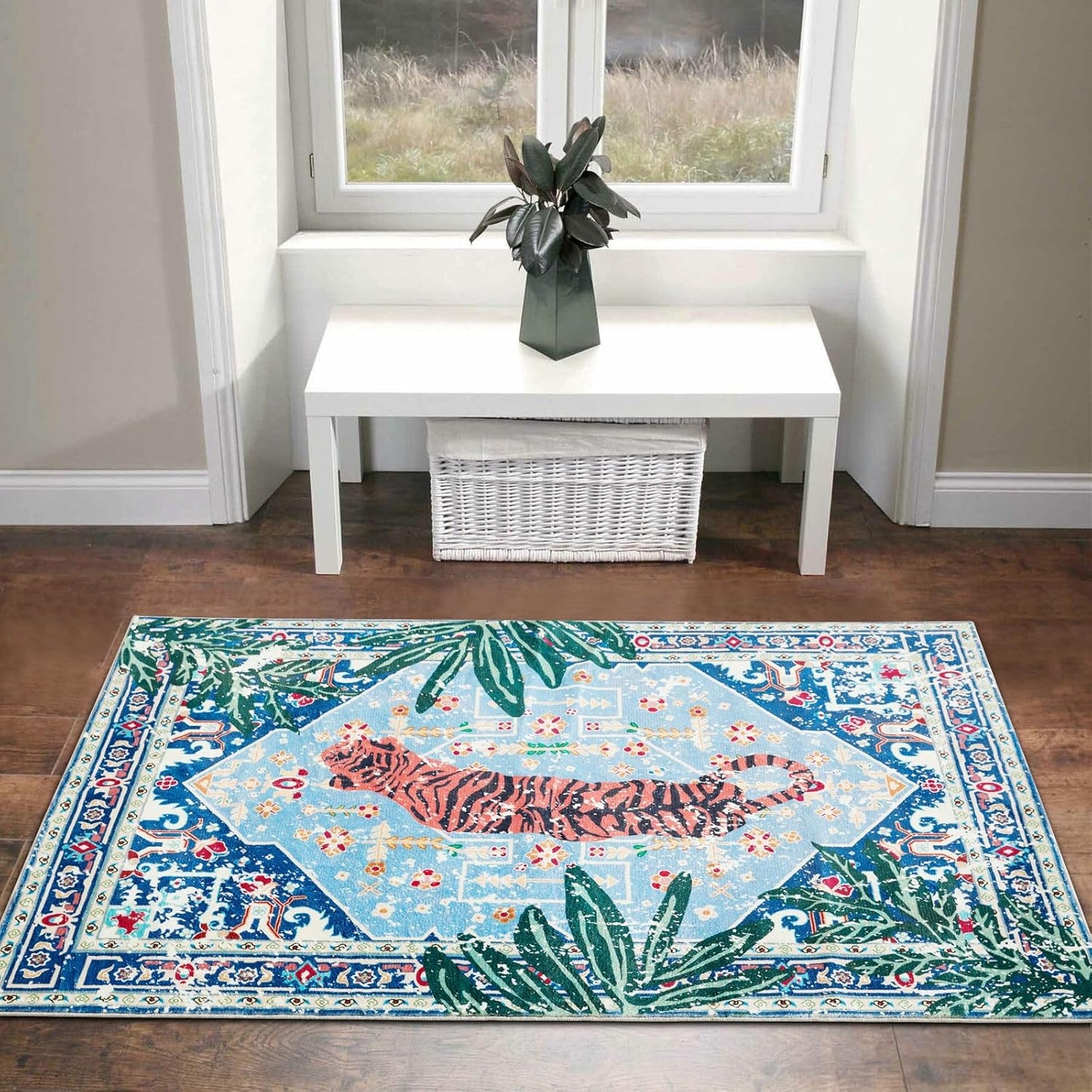 Vintage Rugs Boho Abstract Tropical Jungle Leopard 4x6 Area Rugs Accent Oriental Carpet for Bedroom Kitchen Dining Living Room Modern Indoor Entry Entrance Floor Rug Washable