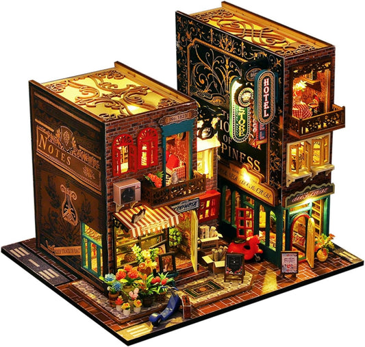 DIY Book Nook Kit - DIY Miniature Dolls House Kit with Furniture and LED Light, 3D Puzzle Wooden Art Bookends, Model Kits for Adults to Build (SCARBROUGH)