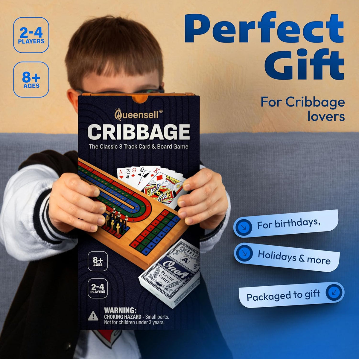 Cribbage Board Game Set with Storage - Classic Game Travel Cribbage Board with Wooden Card Storage for Adults & Kids - Ideal for Game Night