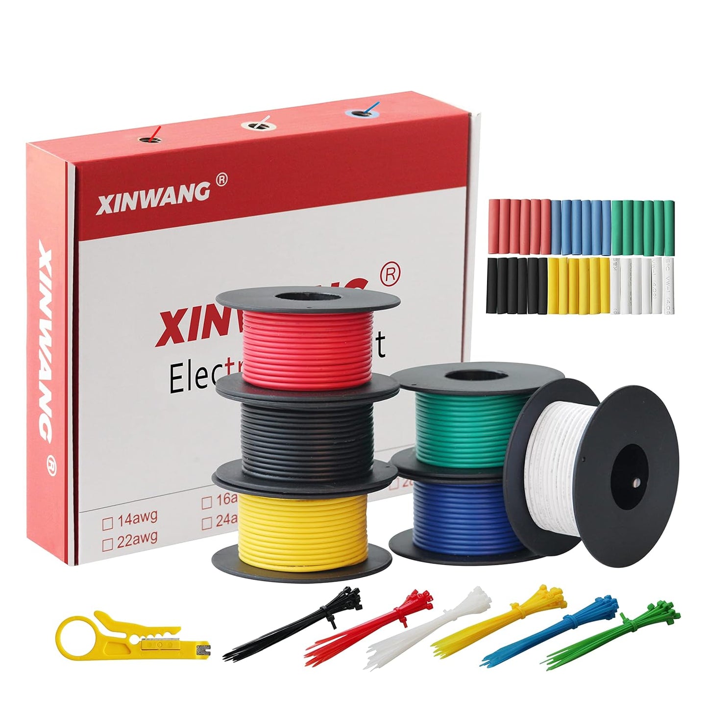 20 Gauge Electrical Wire,20 awg Silicone Wire-XINWANG 20 Gauge Stranded Tinned Copper Wire with Silicone Insulation(OD: 1.75 mm) 6 Colors,20ft Each, Hook Up Wire Kit