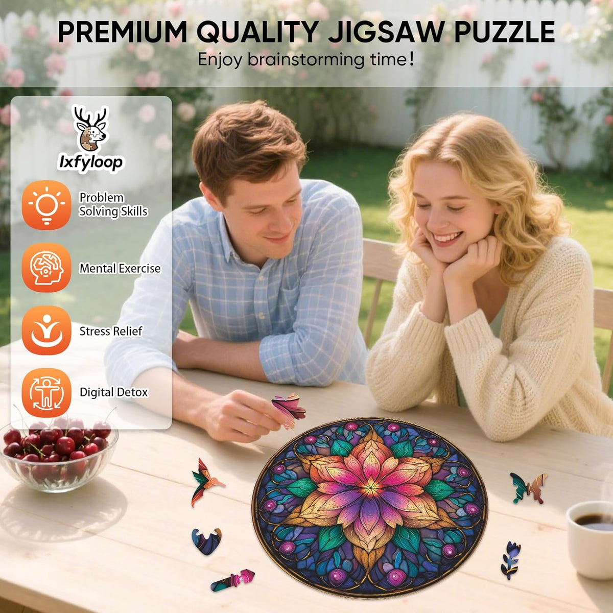 Dream Lotus Wooden Puzzles, 500 Pieces Jigsaw Puzzles 16.5x16.5 inch, Unique Design Wooden Puzzles for Adults and Kids, Family Game Gift