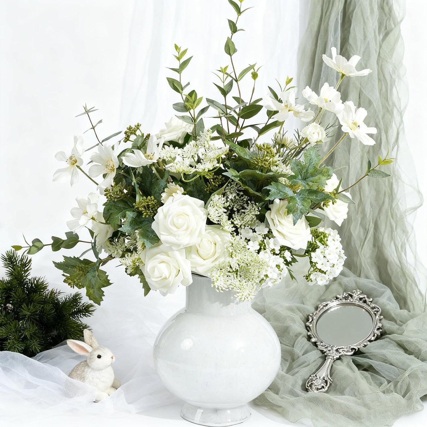 Artificial Flowers Foam Fake Roses 25pcs White Roses with Stems for Home Decor DIY Wedding Bouquets Party Bridal Shower Centerpieces Faux Flower Arrangements Tables Decorations