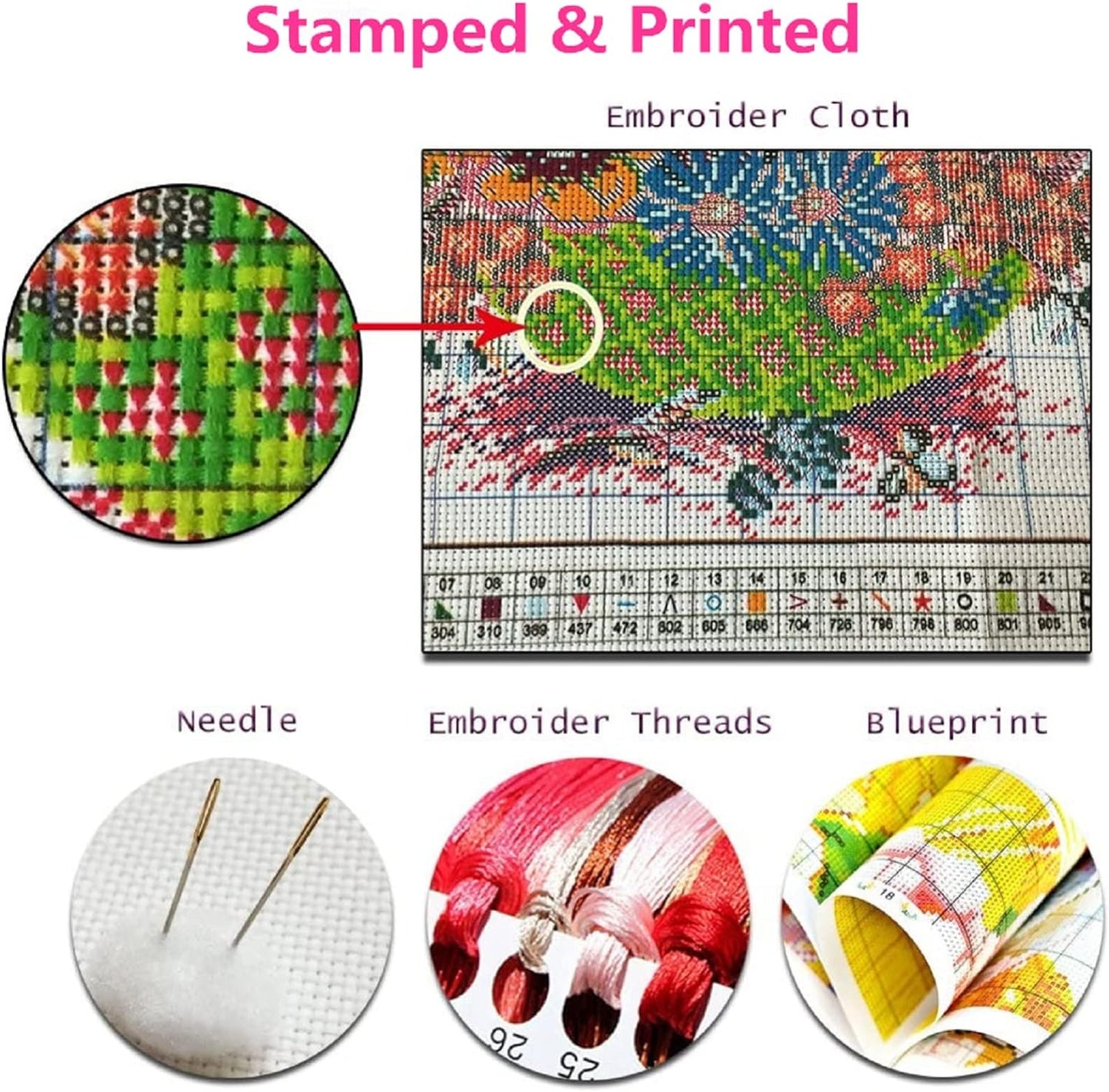 Foxhool Beginners Cross Stitch Kits Stamped Full Range of Embroidery Kits for Adults DIY Cross Stitches kit Embroidery Patterns for Needlepoint kit-Couple Wolf 17.7x17.7 inch