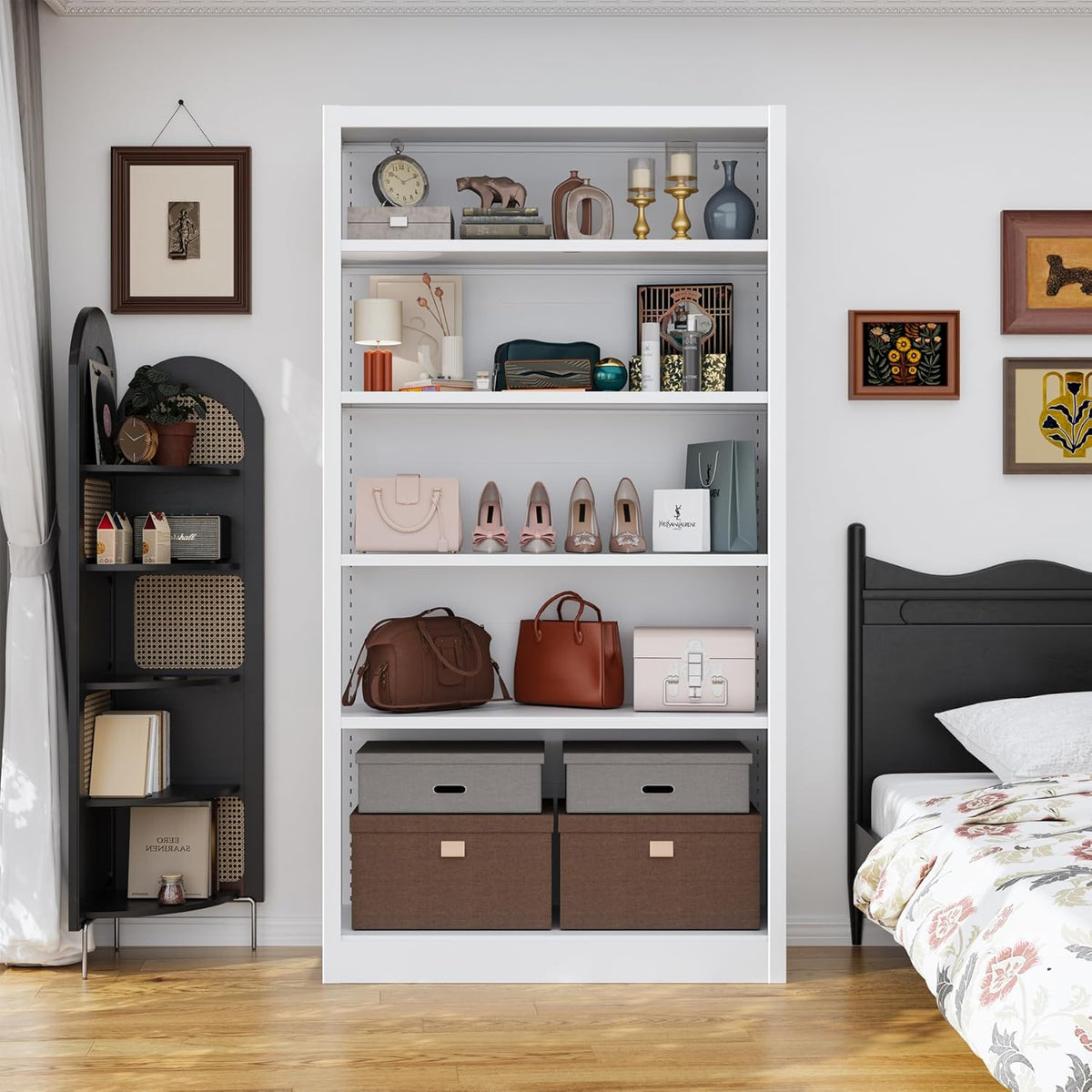 66"Heavy-Duty Steel Open Storage Cabinet with Adjustable Shelves, 6-Tier Shelving Unit, Easy Assembly Freestanding Organizer for Garage, Pantry,Office, Living Room (White, 5 Tier-66"Hx 33"W x14"D)