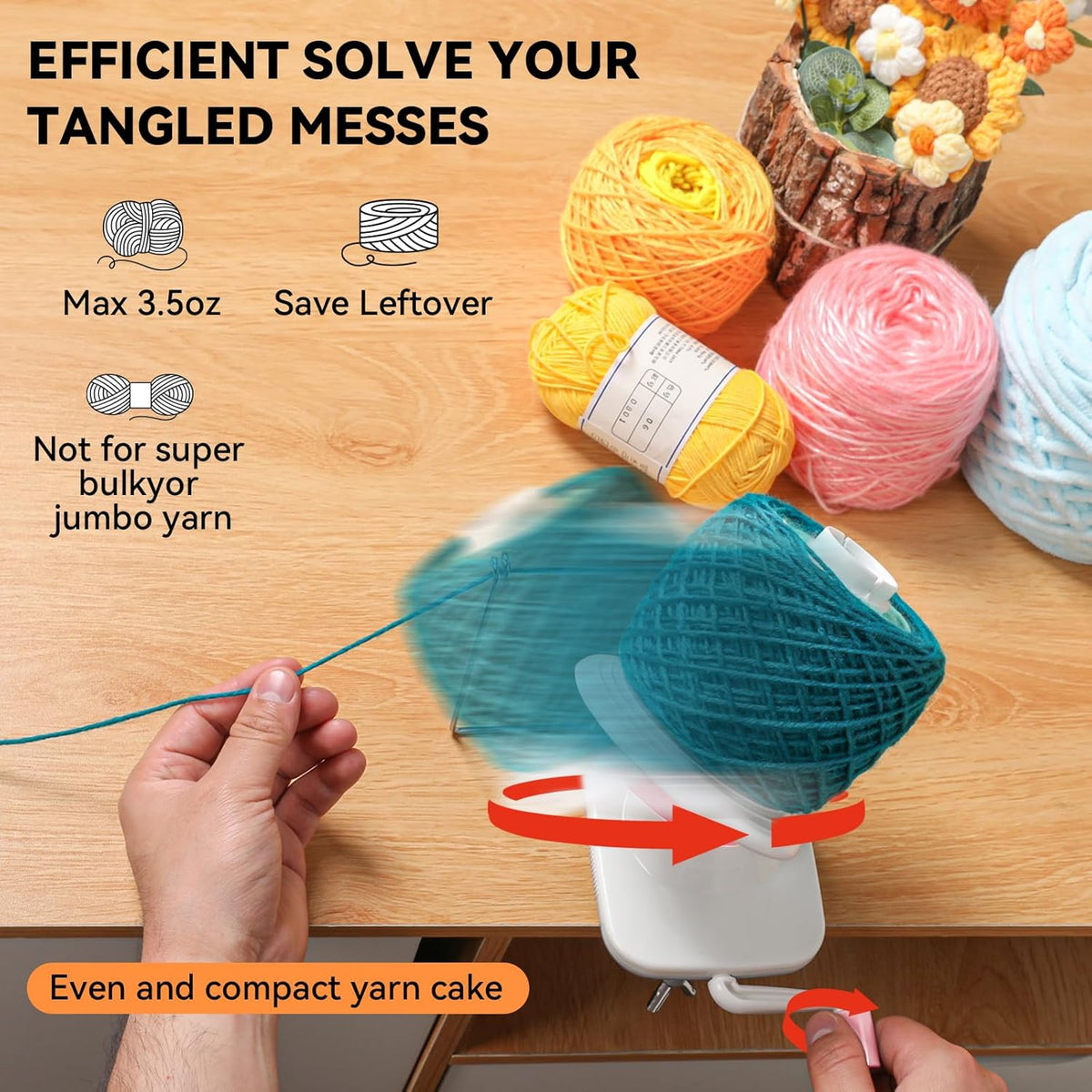 SPEENSUN Yarn Winder for Crocheting, Yarn Spinner, 3.5 OZ Easy-to-Install and Efficiently Yarn Cake Winder with Lower Noise, Yarn Baller for Crochet and Knitting Lover for Yarns Below Size 5