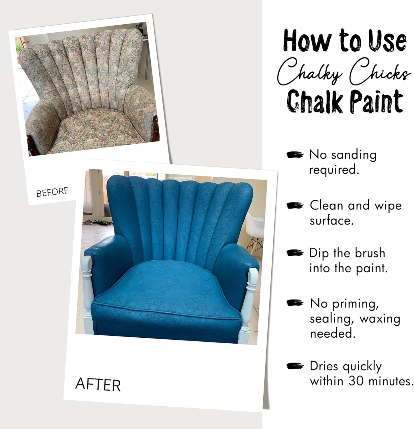 Chalky Chicks All-in-One Chalk Paint for Furniture or Cabinet - 32 Fl Oz - Matte Finish Sea Glass (Light Blue) for Metal, Wood Furniture Paint - No Sanding All-in-One for Home Decor & Crafts, USA Made