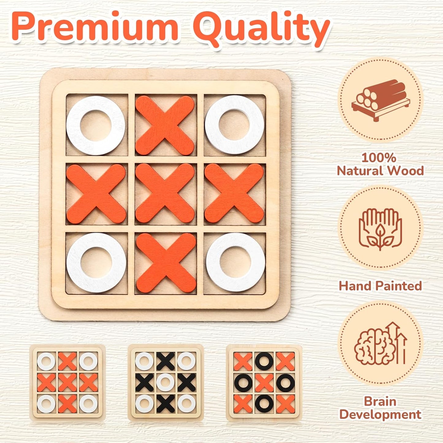 Libima 12 Pcs Wooden Tic Tac Toe Game Mini Family Board Games Classical Puzzle Chess Tabletop Teaches Strategy & Focus, Gifts for Halloween/Road Trip/Travel/Christmas Strategy Toys(Classic Color)
