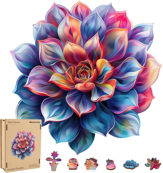 Wooden Puzzles for Adult, Flower Succulent Puzzle for Girl, Challenging Puzzle, 200 Piece Luxurious Shaped Wooden Puzzles for Adults, Family Game 11.2 * 15.9in
