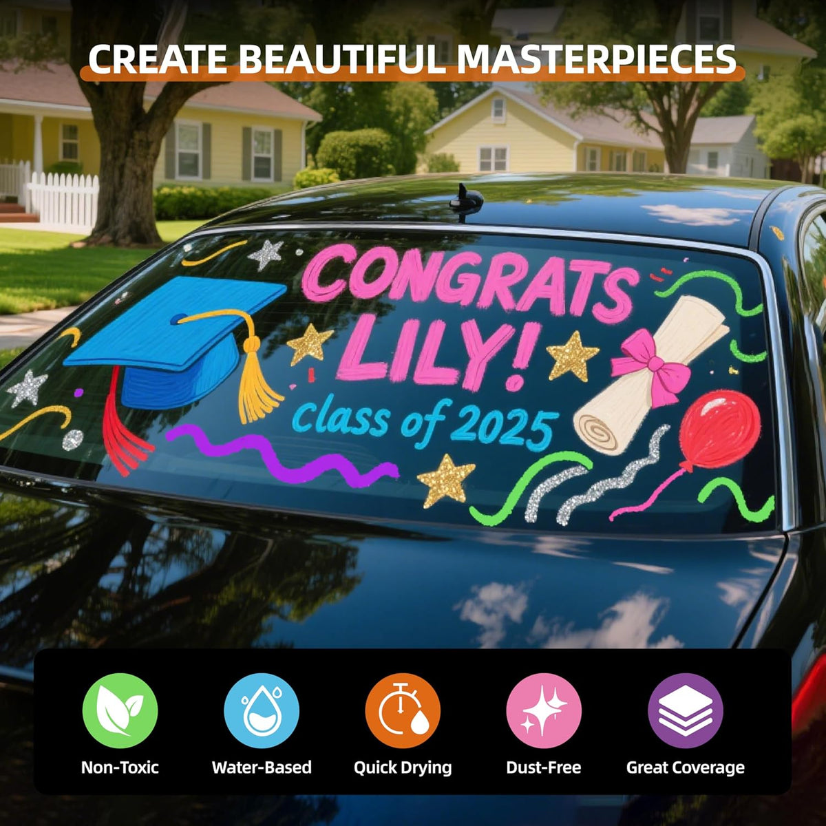 WUO Window Chalk Markers,12 Colors Car Markers,10mm 3-In-1 Jumbo Wide Nib, Dust-Free & Non-Toxic - Erasable Blackboards Marker For Rock Painting, Poster, Stone, Ceramic, Glass
