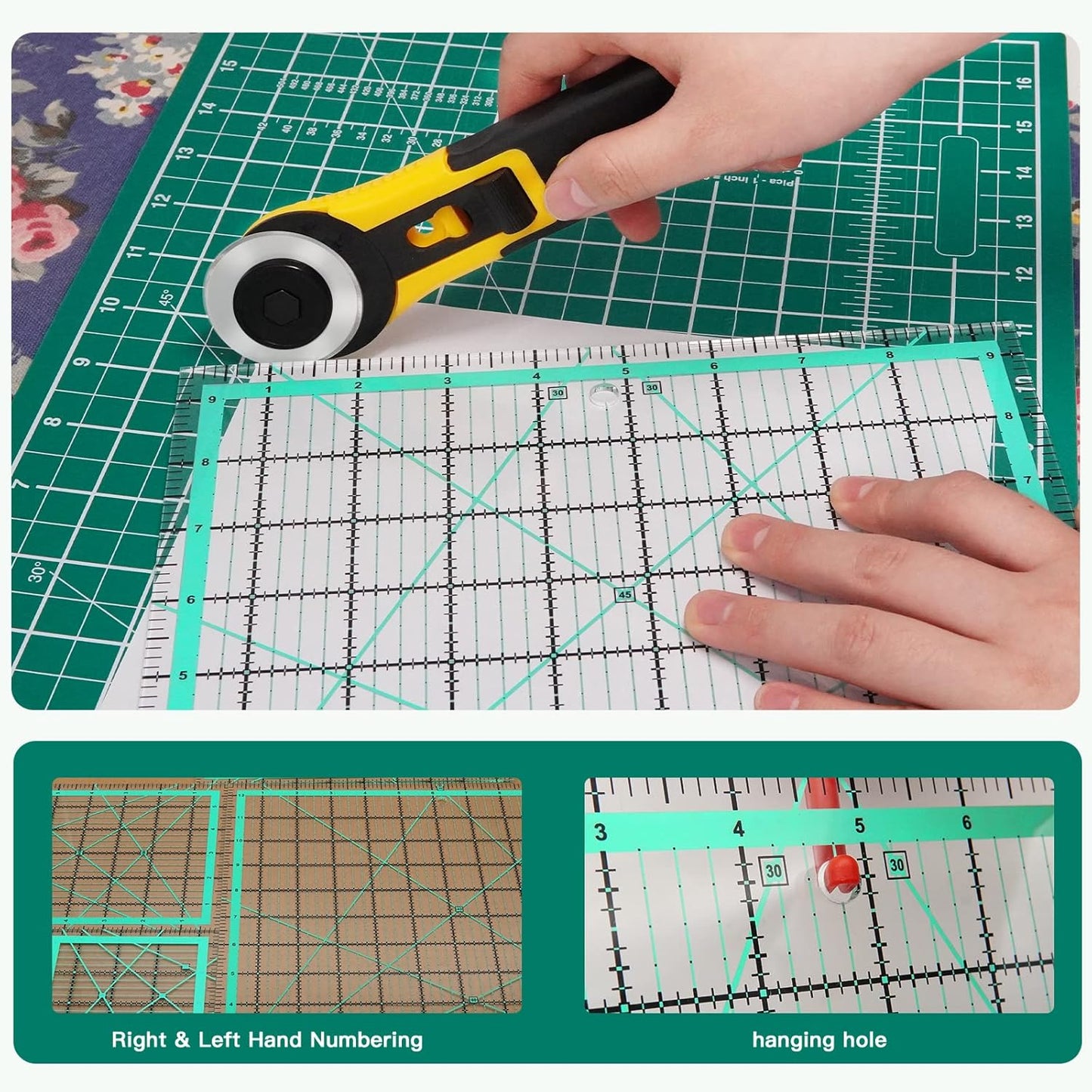 MANUFORE 4pcs Square Quilting Ruler (12.5”/ 9.5”/ 6”/ 4.5”) Sewing Acrylic Ruler Anti-Slip Metric Ruler DIY Quilting Tools with Clear Printed Lines for Precise Cutting