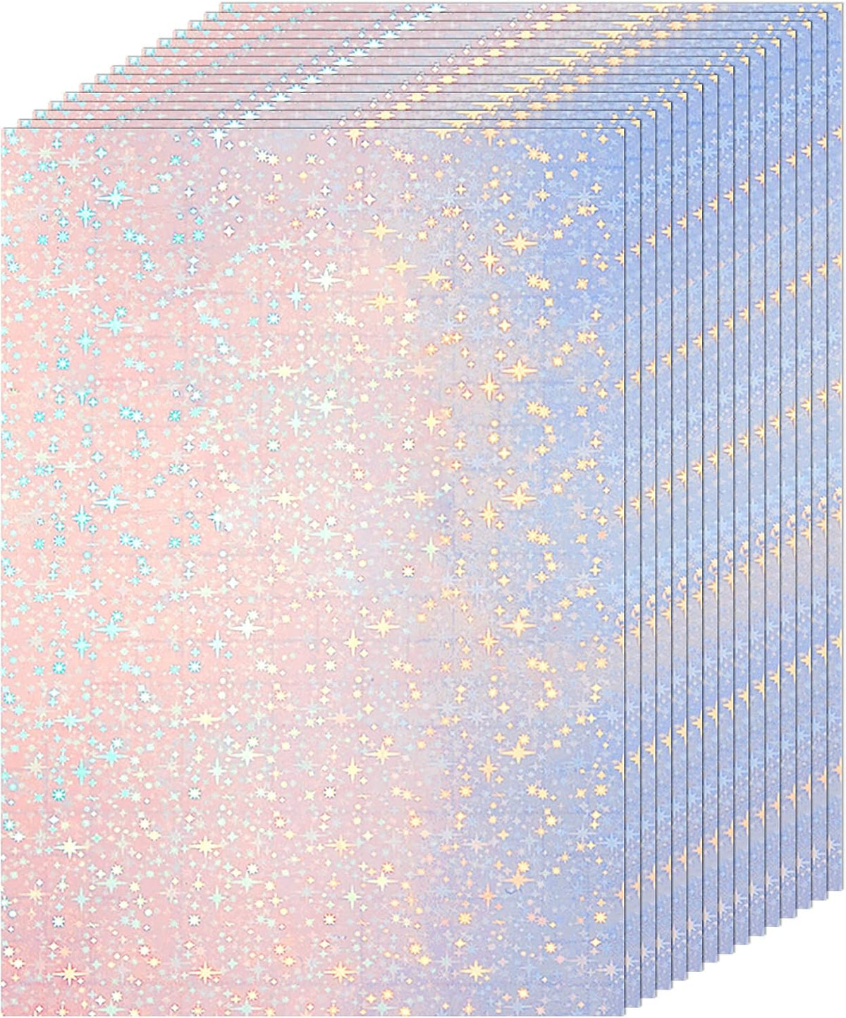 36 Sheets Holographic Sticker Paper Clear A4 Vinyl Sticker Paper Self Adhesive Waterproof Transparent Film Gem Rainbow Star Patterns, 11.7 x 8.3 Inch (Star)