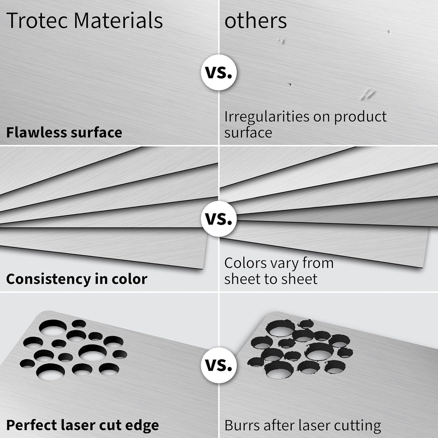 Trotec | Metallic Looking Acrylic Sheet | 12"x12"x1/8", 8 Pcs | Brushed Aluminum/Black | Metallic Finish - Scratch Resistant for Laser Engraving & Cutting,Printing,Glowforge,Name Plate | USA Made