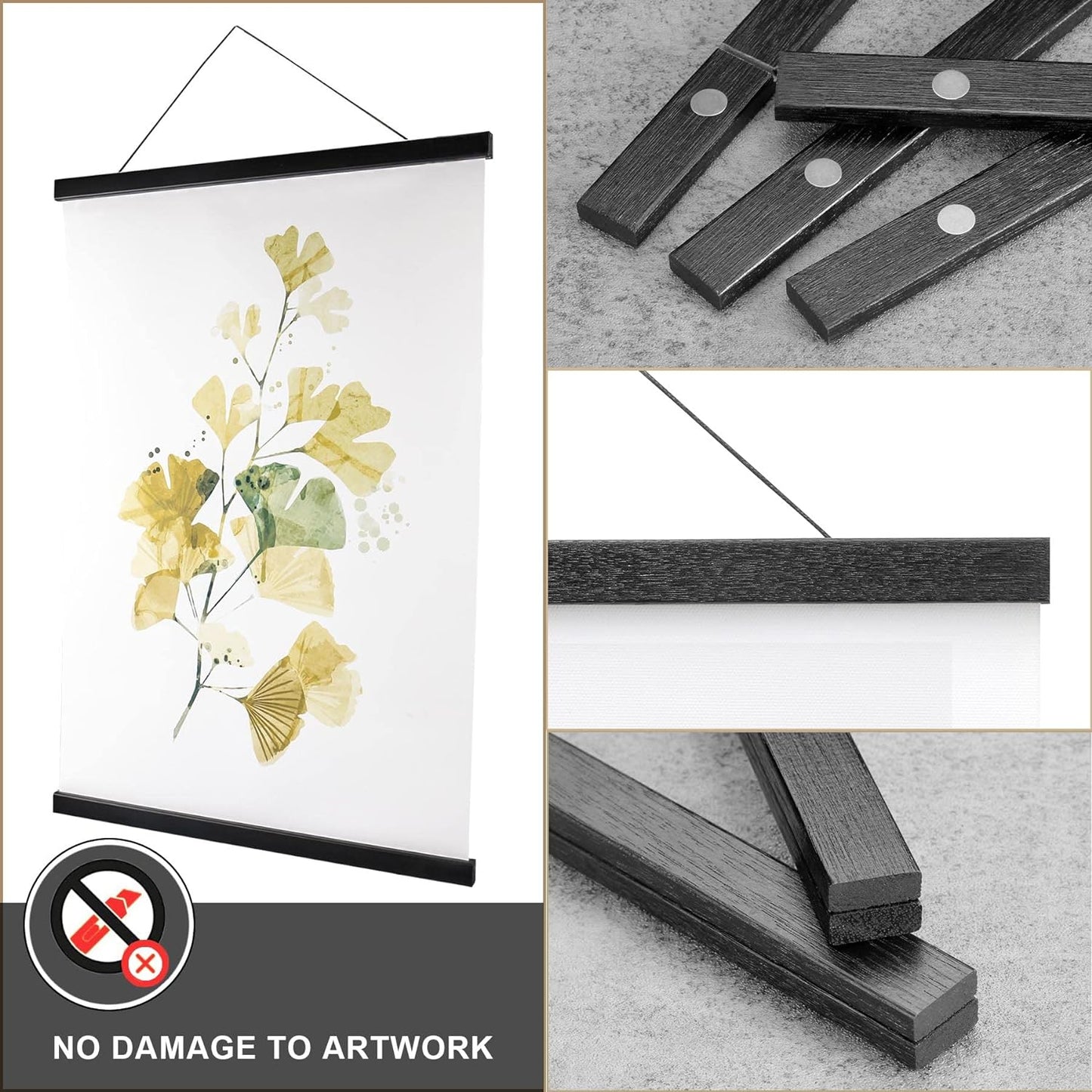 WITCOLOR 11x14 11x17 11x22 Poster Frames, Magnetic Black Wood Wooden Frame Hanger for Photo Picture Canvas Artwork Art Print Wall Hanging (1 Pack, 11", Black)