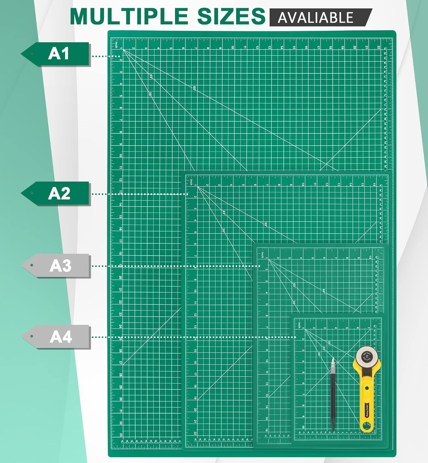 Self Healing Cutting Mat, Density-upgraded 18inch x 12inch Sewing Mat for Crafts, 5-Ply Rotary Cutting Board Double-sided for Cutting Quilting Modeling Projects, Green
