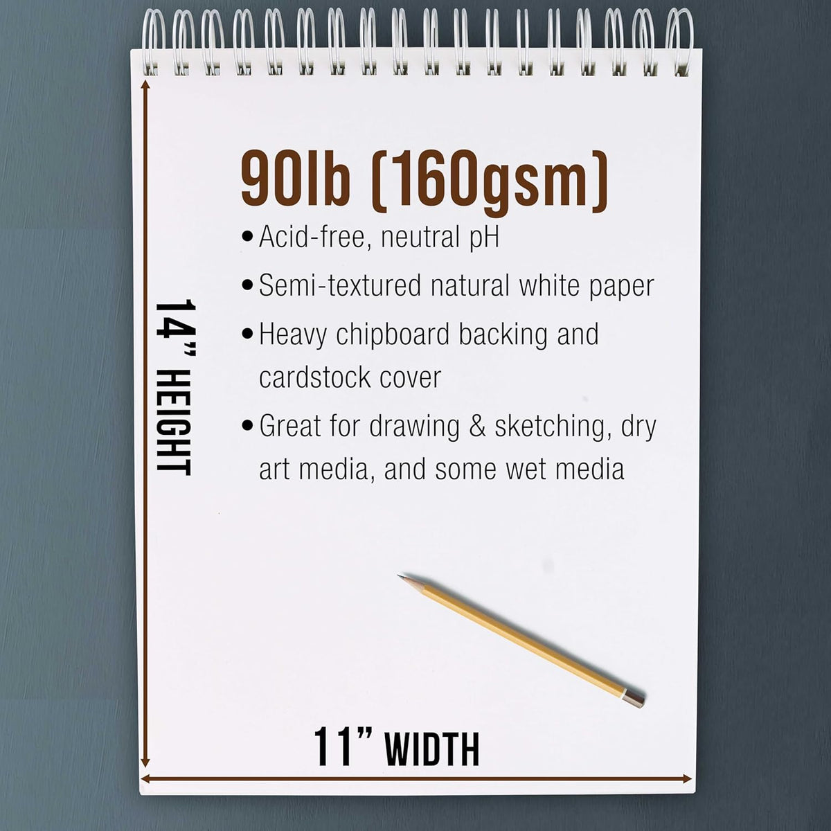 U.S. Art Supply 11”x14 Premium Heavy-Weight Paper Spiral Bound Sketch Book: 90 Pound (160gsm), 30-Sheet Drawing Pad (2 Pack)