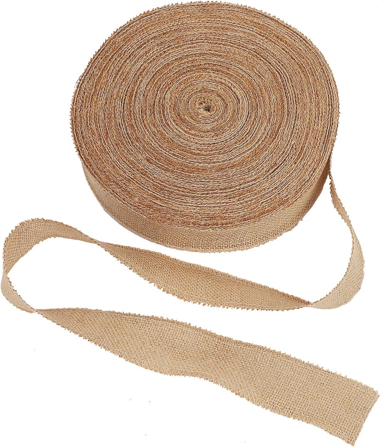 KINJOEK 2 Inch Wide 54 Yards Burlap Ribbon, Natural Jute Fabric Ribbon Crafts Ribbon for Christmas Wedding Gifts Burlap Fabric DIY for Decoration