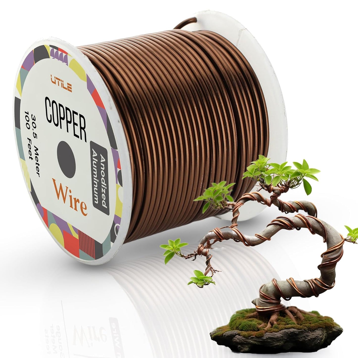 UTILE Bonsai Wire - Armature Aluminum Wire 100 ft 18 Gauge 1.2 mm Bonsai Training Wire, Tree Kit, Plant, Sculpting, Crafts, Bendable, Gardening, Beading and Jewelry Making (Copper, Brown)
