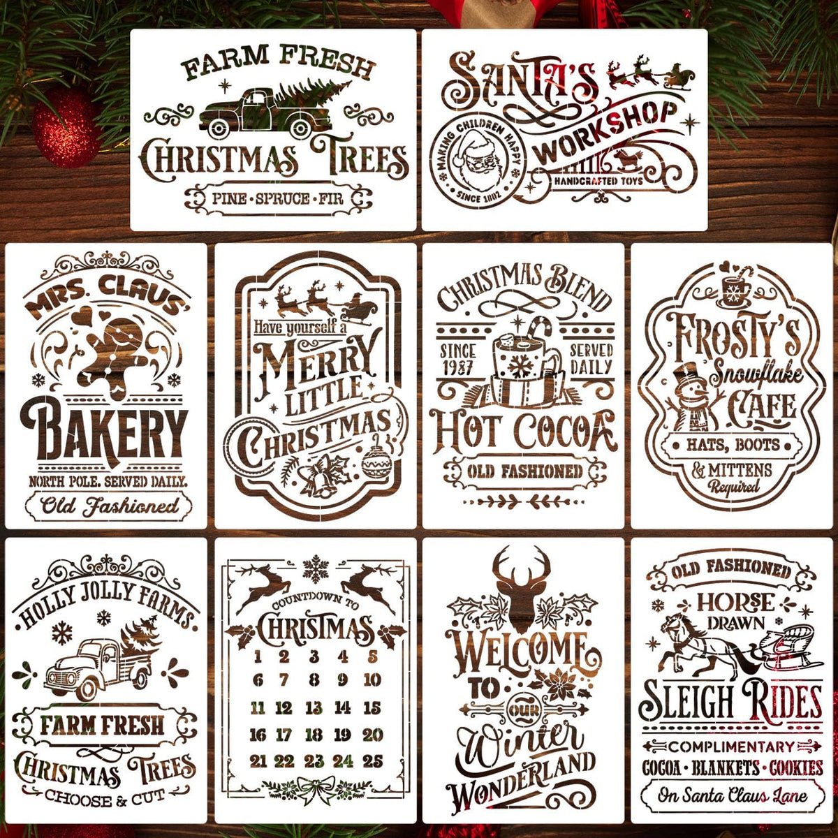 Christmas Stencils for Crafts Reusable A4 Christmas Stencil Holiday Stencils for Painting on Wood Fabrics Porch Hanger Decor