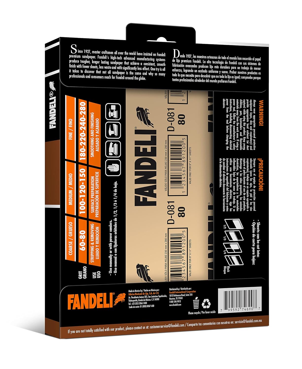 Fandeli 36027 220 Grit Multipurpose Sandpaper Sheets, 9" x 11", 25-Sheet