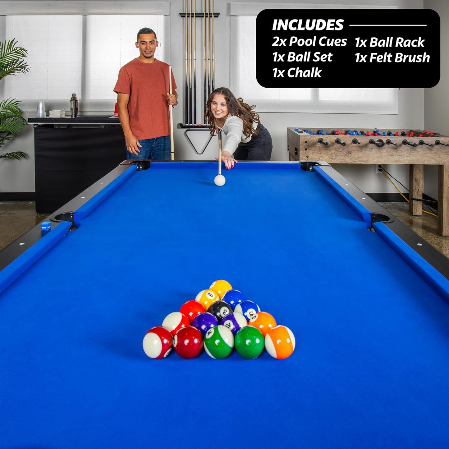 GoSports 6, 7, or 8 ft Billiards Tables - No Assembly, Choose Your Color - Portable Pool Table Includes Full Set of Balls, 2 Cue Sticks, Chalk and Felt Brush